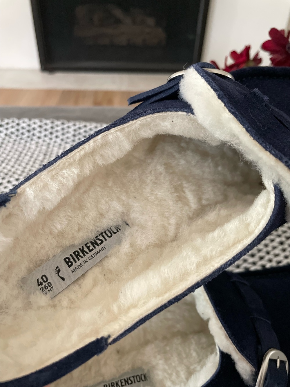 Birkenstock Buckley Shearling Navy Blue Clog Mule Size 40 Women - Picture 5 of 7
